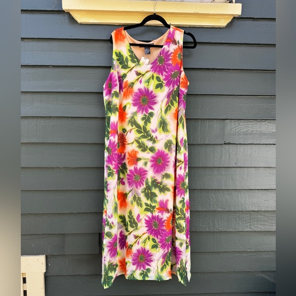 Vintage Dresses & Skirts - Y2K Vintage A Wild Thyme Psychedelic Floral Midi Dress Size 18 Deadstock
